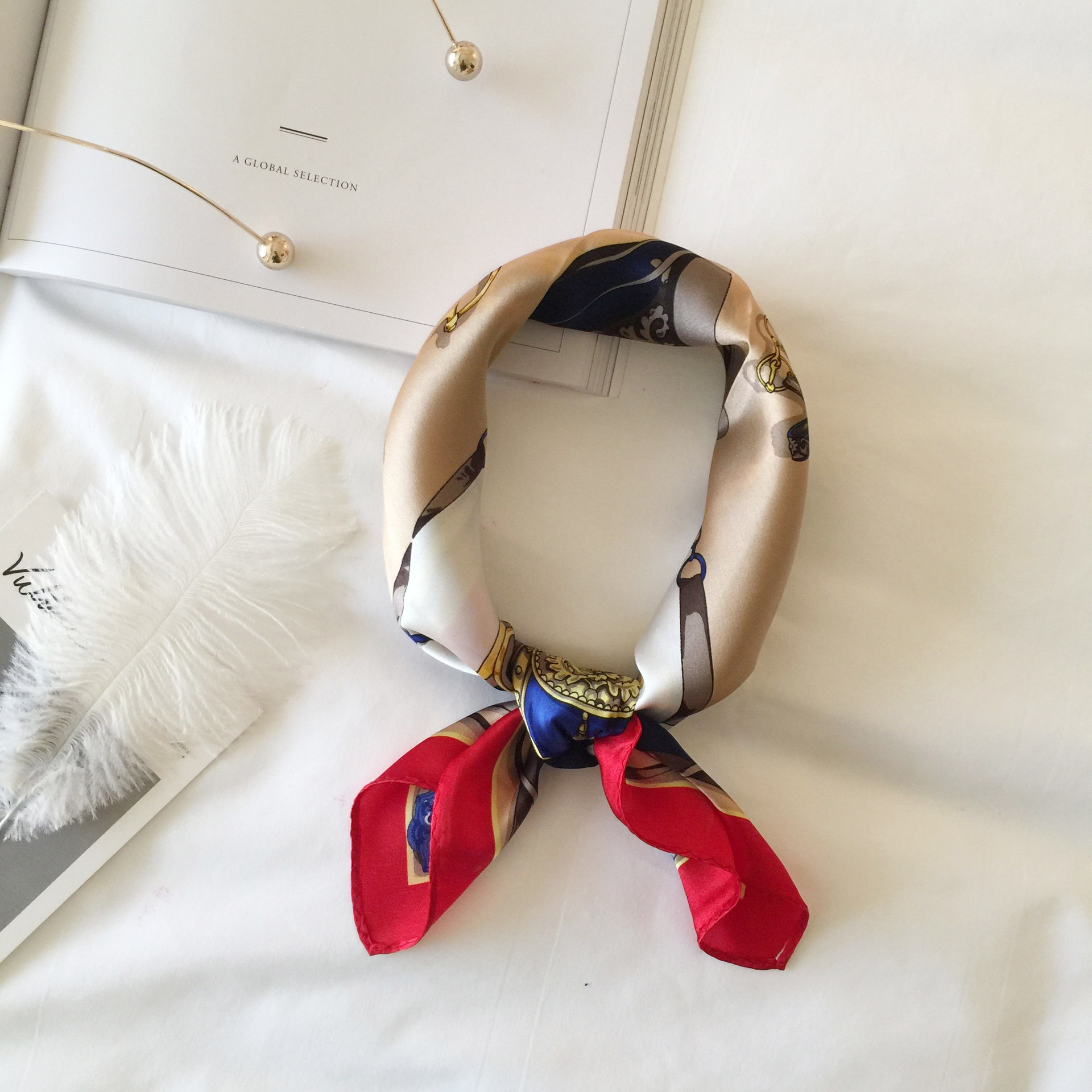 Wholesale silk scarves for overseas gifts and return gifts, cross-border silk autumn and winter decorative plain crepe satin 53cm floral neckerchiefs, small square scarves pic 95