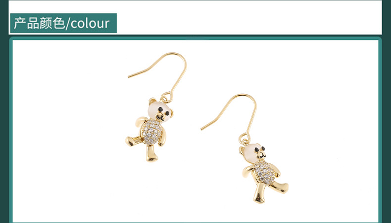 雅施丽芙S925银饰小熊微镶猫眼石锆石可爱精致小清新耳钩耳环女详情4