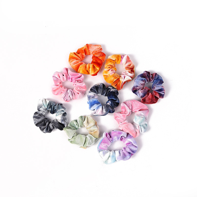 Wholesale of cross-border Amazon velvet tie-dyed large intestine rings, new European and American velvet color-blocking sweet and elegant hair rings pic 12