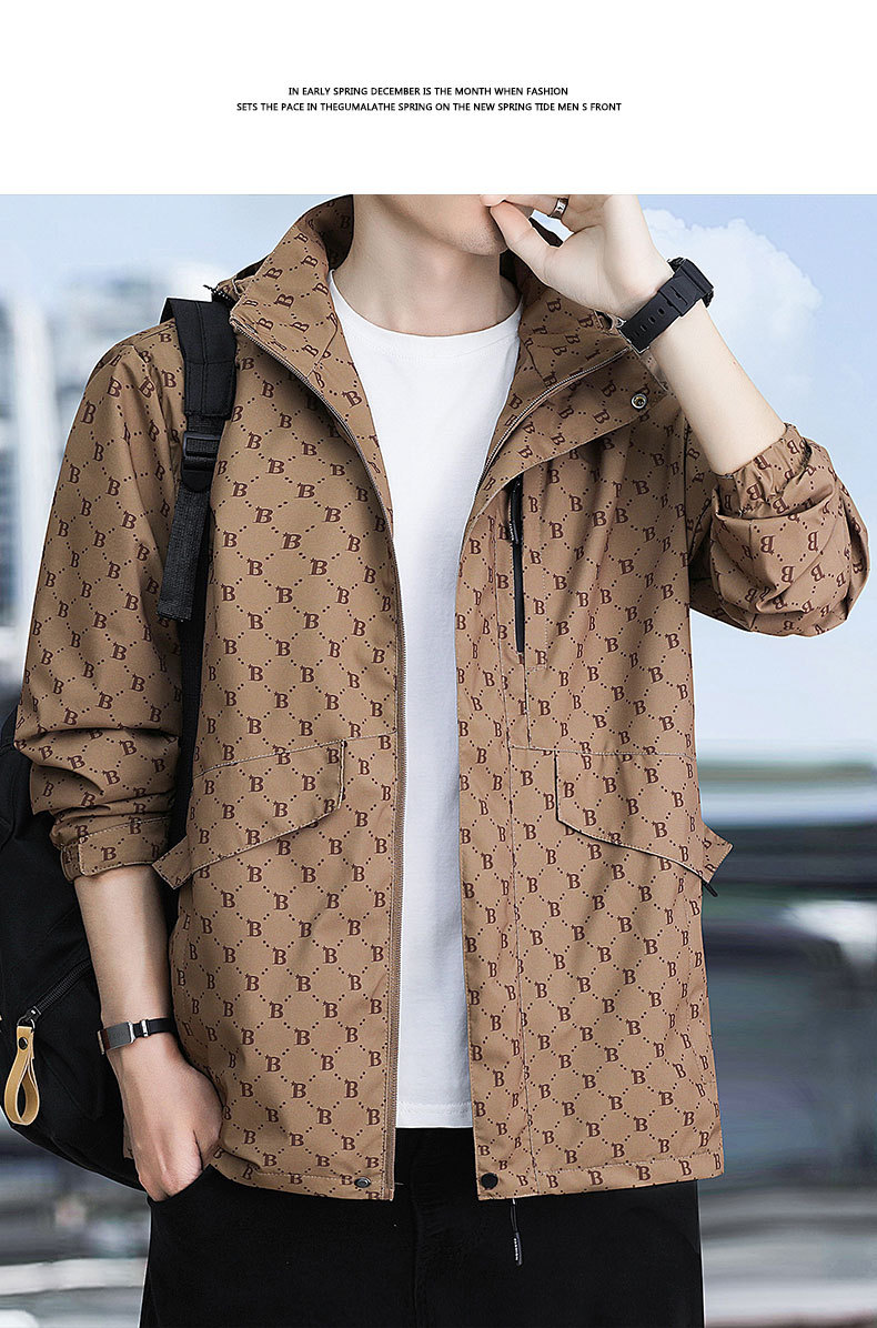 春秋季时尚潮牌印花户外休闲防风防水冲锋衣男士百搭帅气连帽夹克 pic 26