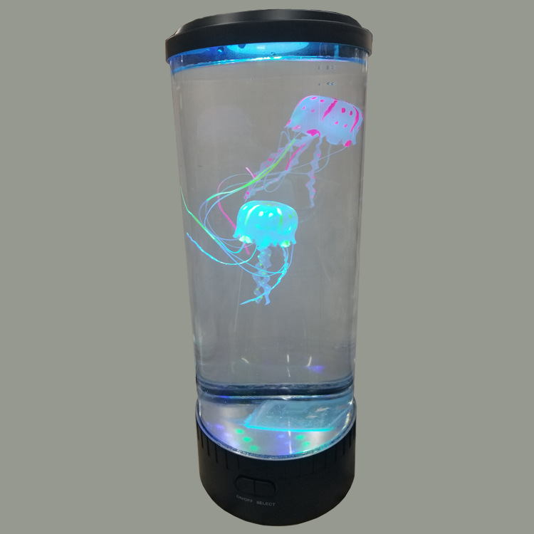 水族鱼缸水母灯 七彩LED自动变色小夜灯 圆柱形水母灯详情30