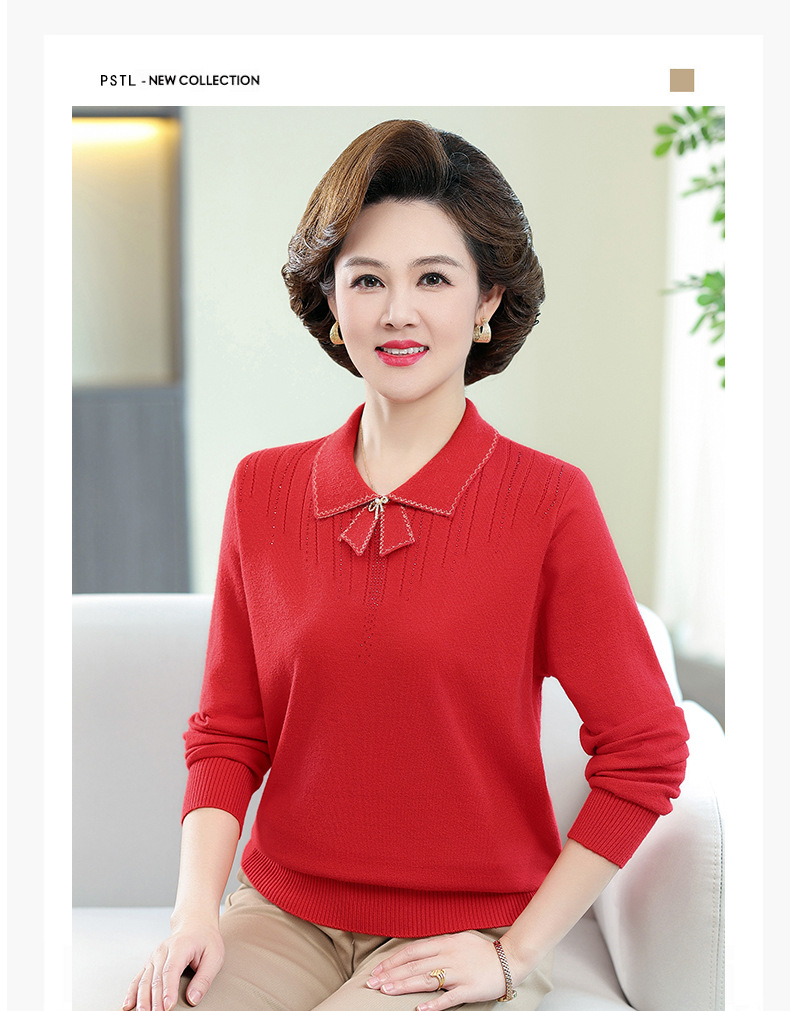 New autumn collection for middle-aged and elderly mothers: Solid color loose knitted pullover sweater with a baby collar for women. 2023 casual mom wear pic 35