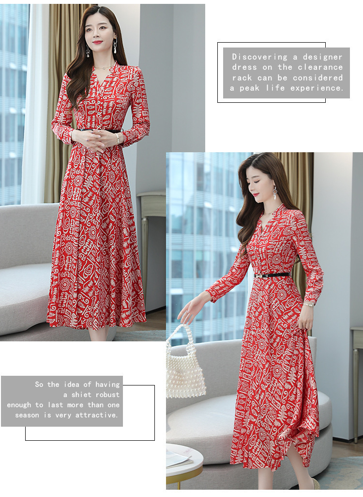 真丝女士连衣裙女春夏优雅风高端高级印花v领桑蚕丝A字长裙子新款详情16