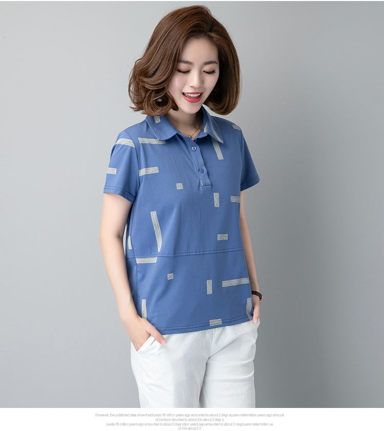 Mamá verano manga corta camiseta mujer 2021 nueva moda chic media edad mujer top algodón polo cuello pic 10