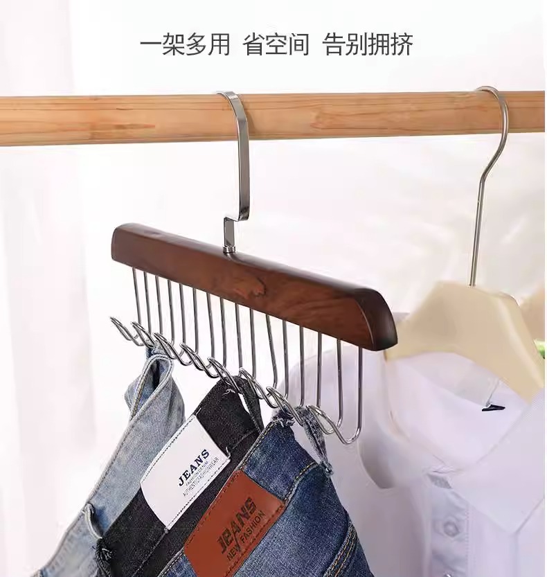 实木吊带内衣背心包包领带木质挂钩衣架挂衣家用多功能八挂钩收纳详情5