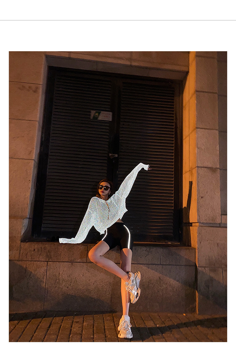 李婉君宽松连帽镂空针织衫女2020夏季薄款星辰反光蹦迪上衣长袖衫详情23