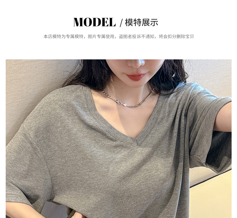 现货欧货大版型宽松基础款短袖t恤女式夏季落肩2025V领上衣莫代尔详情14