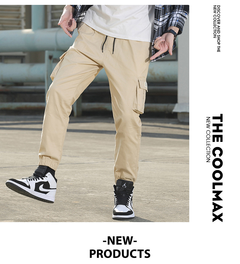 Pantalones de carga para hombres venta al por mayor primavera/otoño moda de día de algodón multibolsillos pantalones de pie cordones para hombres pantalones deportivos versátiles pic 20