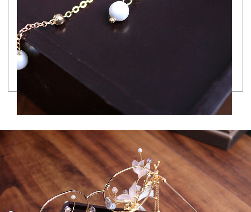 New fashionable and trendy glasses, simple bridal wedding pink tassel accessories, and golden forest-themed elegant hair accessories pic 11