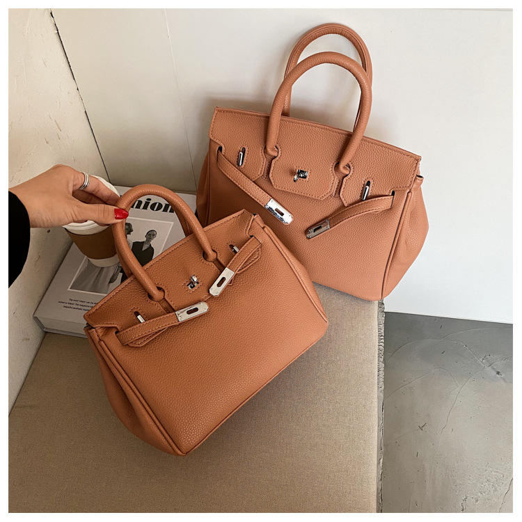 Lychee pattern platinum bag 2021 new style Kelly bag for brides, wedding bags and women, large capacity hand-held bag, shoulder crossbody, soft surface pic 46