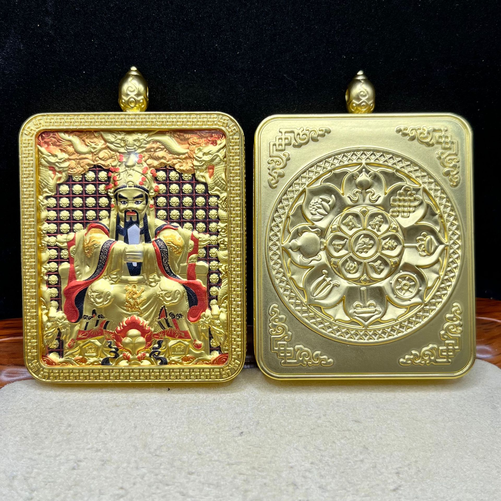 单面藏式浮雕合金唐卡文殊普贤本命佛随身佛牌黄财神吊坠详情11