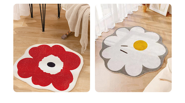 小清新花卉异形四季通用卧室床边毯家用吸水防滑仿羊绒客厅地毯详情13