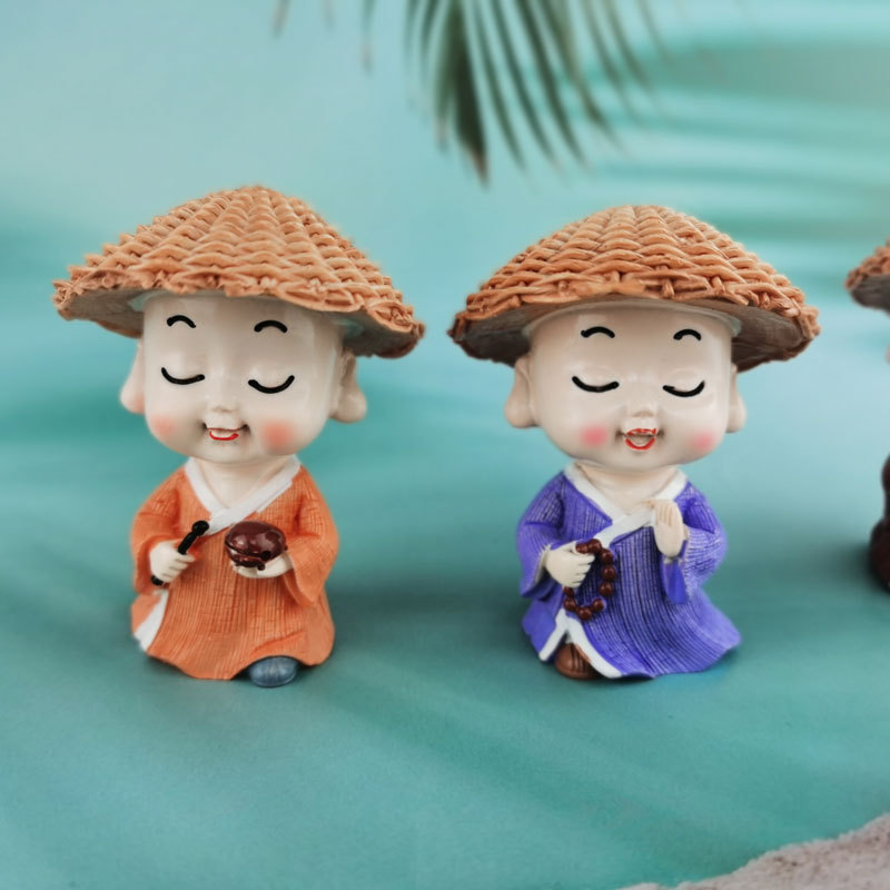 行走江湖小和尚汽车摆件园艺小摆件盆景装饰工艺品草帽和尚详情5