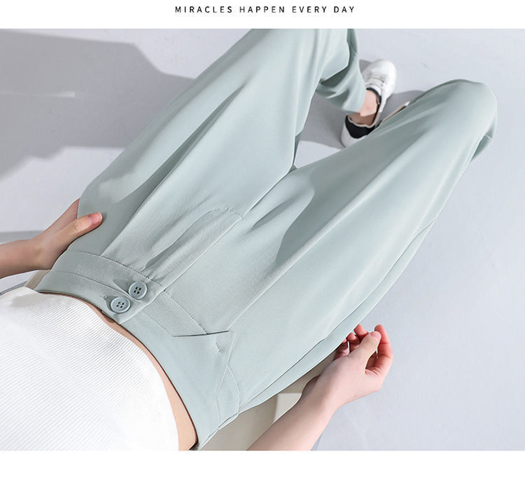 Ice Silk suit pants for women in Spring/Summer 2022: High-waisted, drape, thin, petite, cigarette tube pants, Harun pants, radish pants, nine-inch pants pic 26
