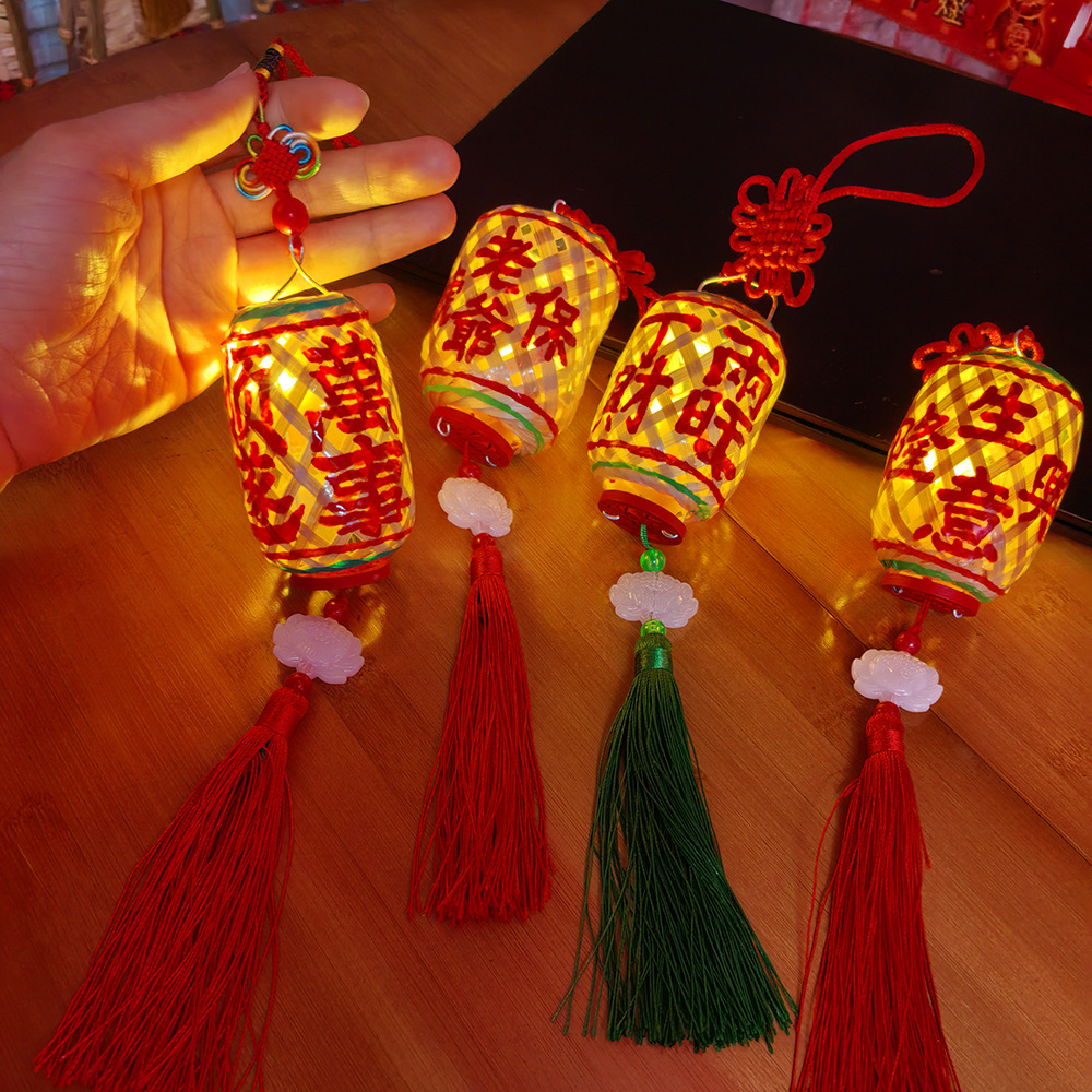 Night market night tour hand-held luminous bamboo woven small lanterns, pure handcrafted bamboo woven mini painted car decoration pendants, cross-border pic 11