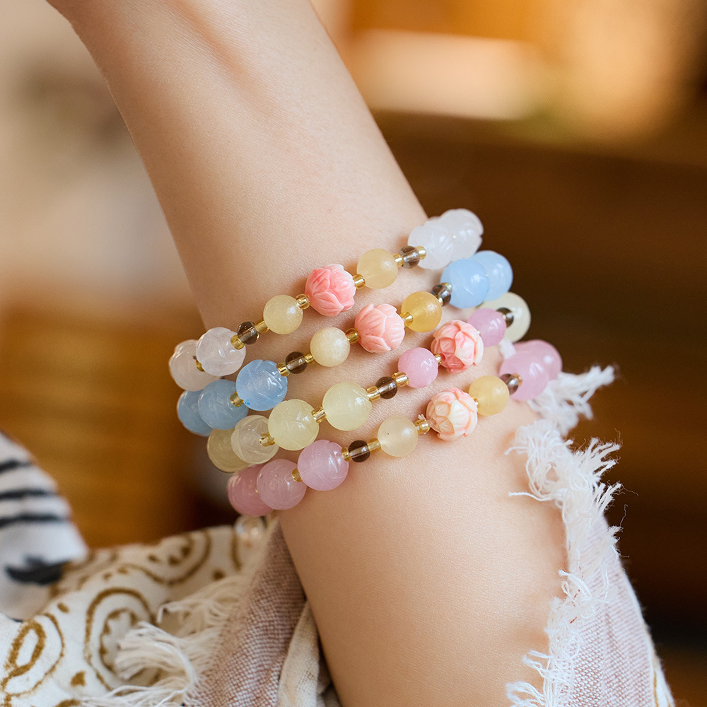 Temple bestseller Natural golden thread jade lotus bracelet, Good Luck Lotus Lotus Bag, bulging ancient-style jade bracelet wholesale pic 9