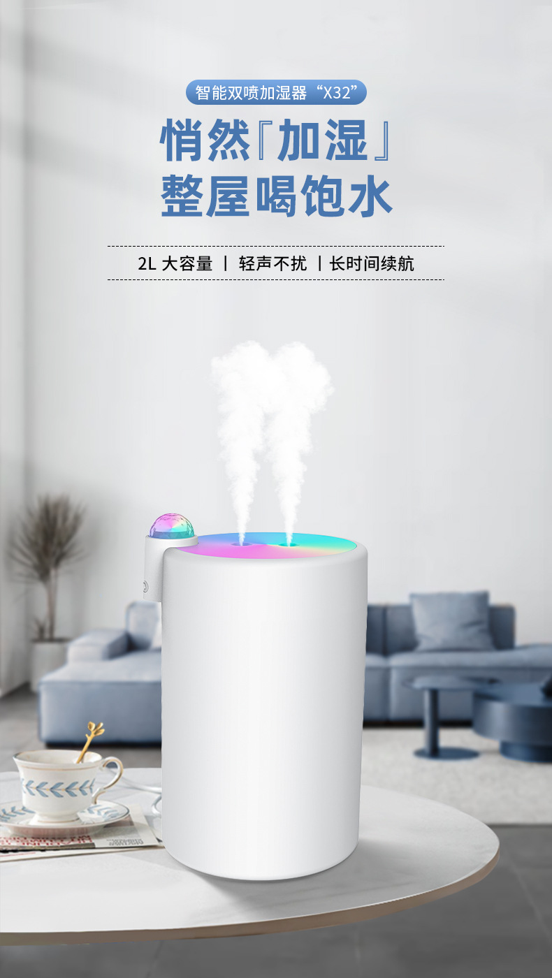 新款2L大容量加湿器usb大容量家用静音卧室办公室小夜灯双喷详情1
