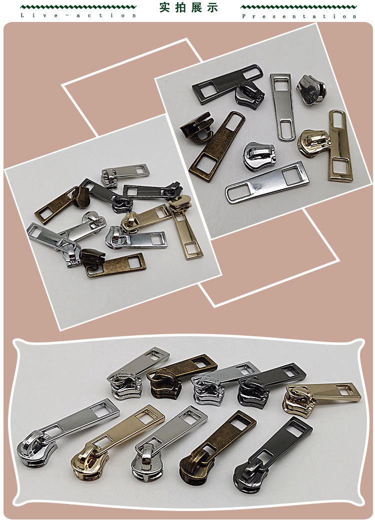 Metal zipper pull, No. 3 zinc alloy pull, gun color plating, detachable pull TAB, lockless zipper pull for luggage pic 5