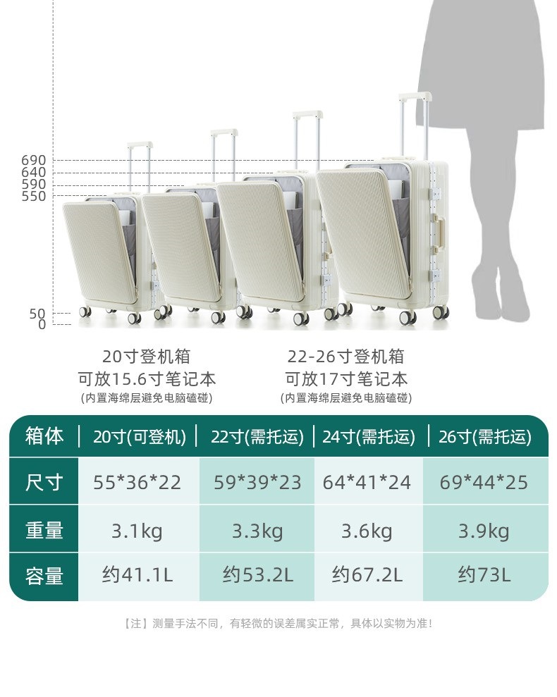 Wholesale of multi-functional aluminum frame suitcases, PC front opening pull rod travel cases, combination cases and swivel wheel carry-on cases pic 25