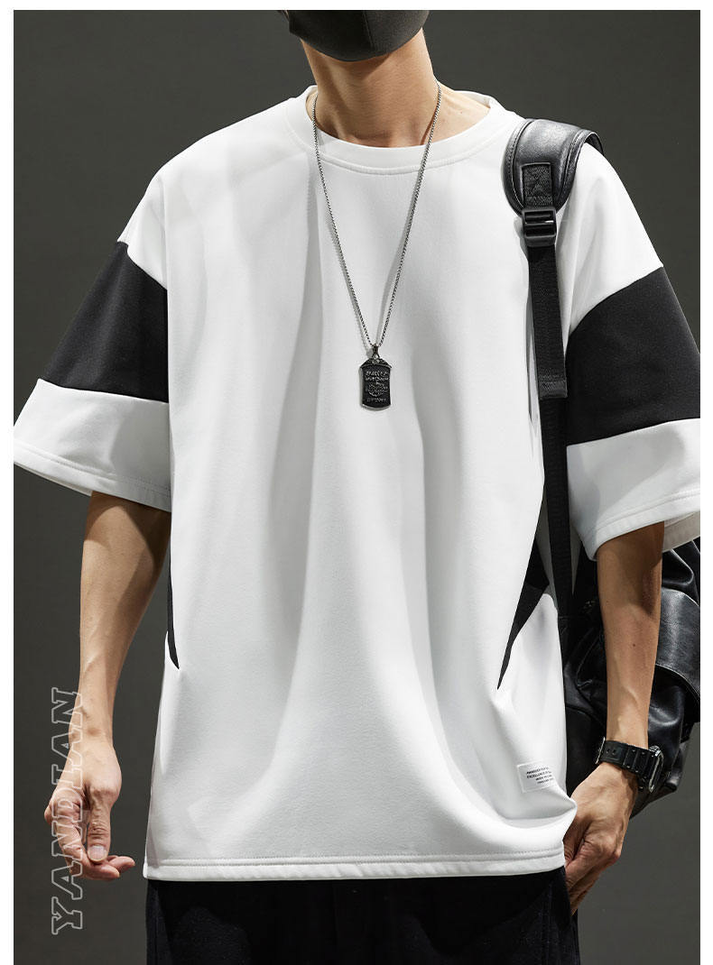 夏季新爆款港风拼色短袖大童青少年T恤学生打底气质简单潮牌小众详情10