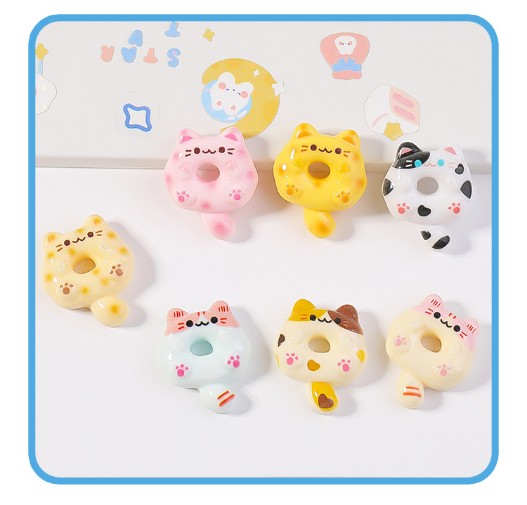 Cute little cat donut food toy resin diy jewelry accessories cream glue phone case fridge magnet handmade pic 8
