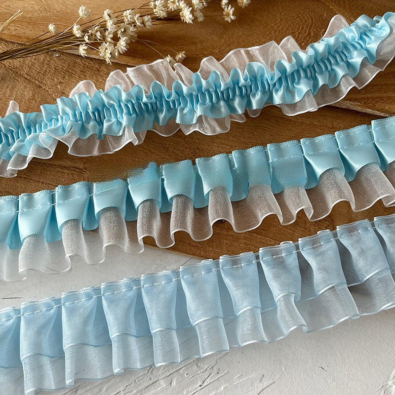 Blue high-end lace trim, hand-decorated skirt hem, garment accessories, pleated, ruffled, wide pic 1