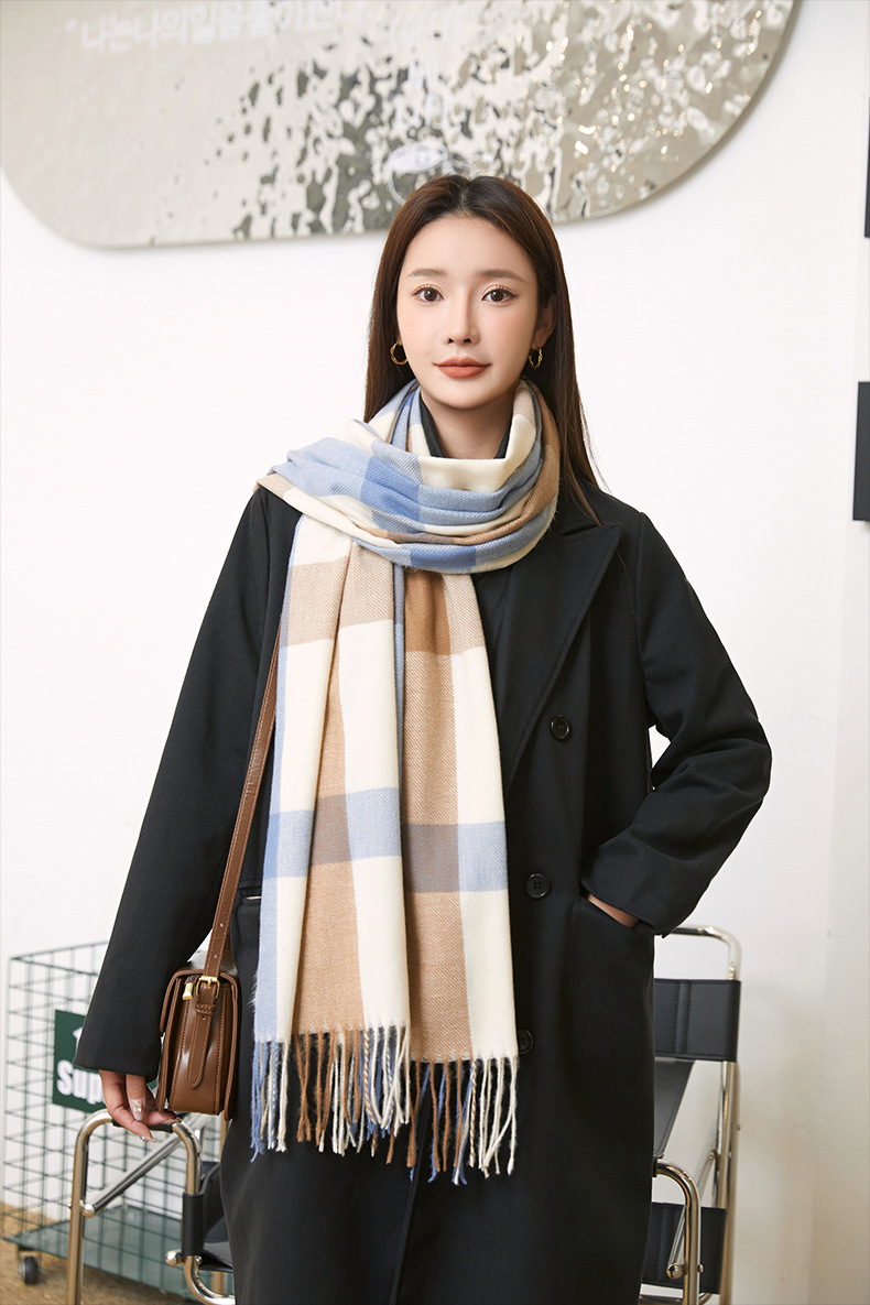 2022 New checkered scarf for women, a sweet and versatile Japanese and Korean style warm scarf, a fashionable shawl, and a faux cashmere scarf for women pic 18