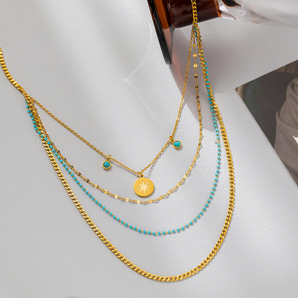 欧美跨境批发 钛钢项链女八芒星四层链吊坠ins风时尚百搭锁骨链女详情3