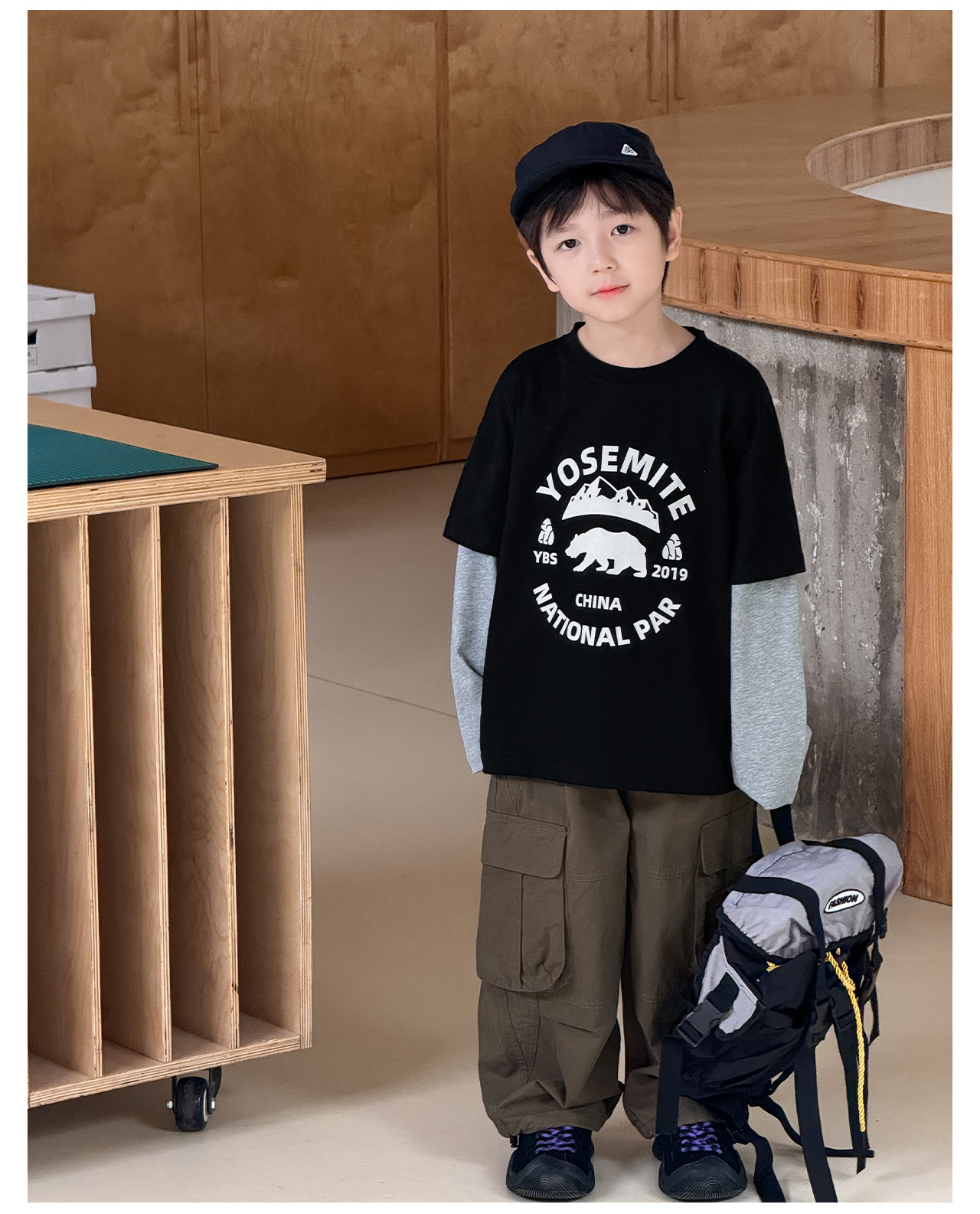 童酷2025春季新款湖州织里童装韩版男童假两件山系印花儿童T恤潮详情12
