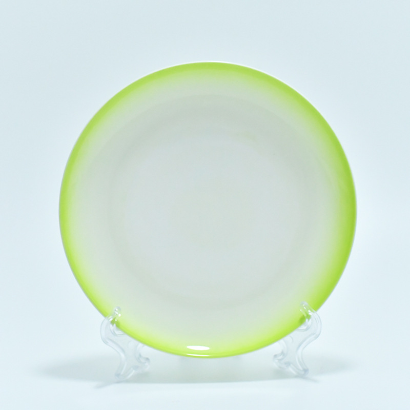 现代简约家用碗盘套装42头骨瓷釉中彩金边渐变绿饭碗餐具礼品批发详情9