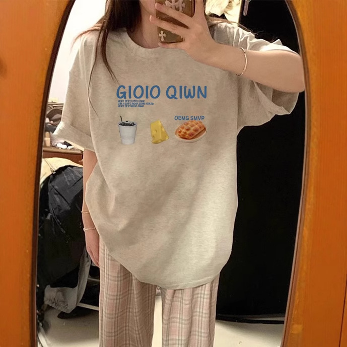 Design sense niche algodón gris camiseta de manga corta mujer verano 2025 nueva talla grande holgada lazy media manga top pic 7
