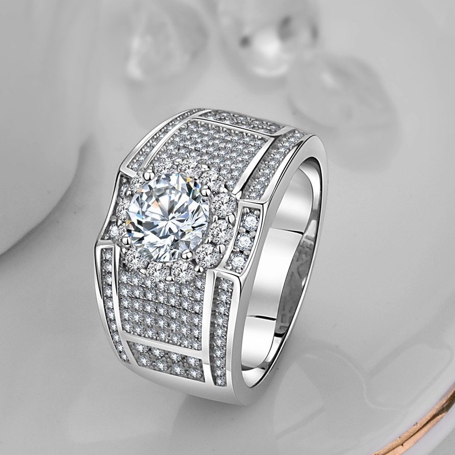 wish跨境爆款现货 豪华满钻宽版男士戒指 欧美奢华款钻戒工厂直销详情1