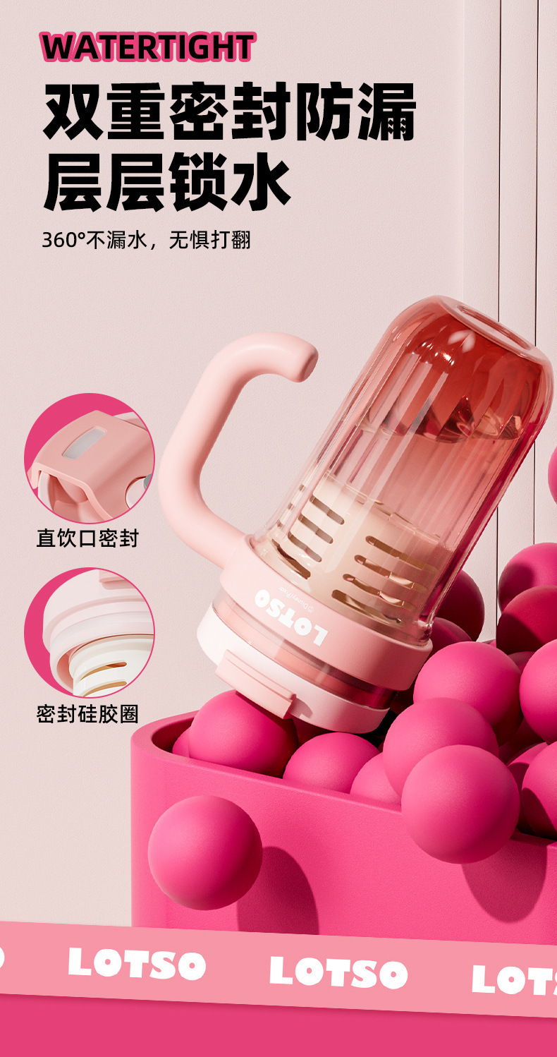 正版三眼怪塑料杯女生夏季高颜值吸管杯男女生带滤网便携带把水杯详情11