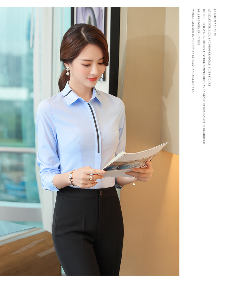 New Spring and Autumn 2023 professional long-sleeved shirt for women, Korean-style OL hotel white-collar fitted work clothes, white shirt pic 17