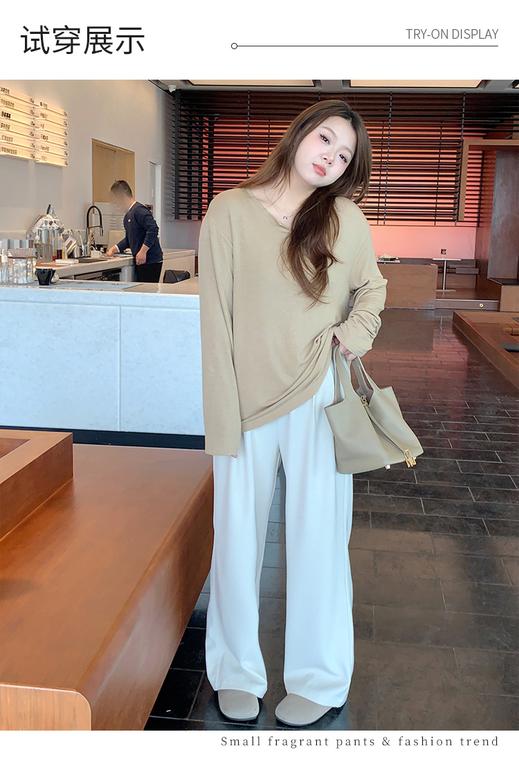 大码女装西装裤女春季垂感高腰显瘦休闲裤宽松阔腿裤百搭直筒裤裤详情12