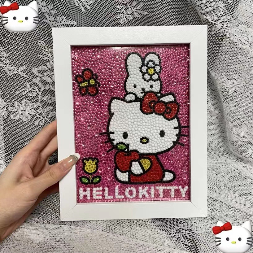 凯蒂猫钻石贴画手工diy满钻儿童钻石画Hellokitty满钻砖石画批发详情6