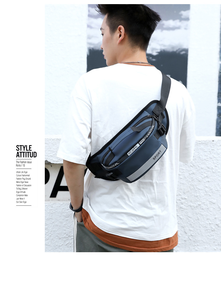 男士大容量腰包返光尼龙斜挎包韩版时尚新款生意收银胸包一件代发详情15