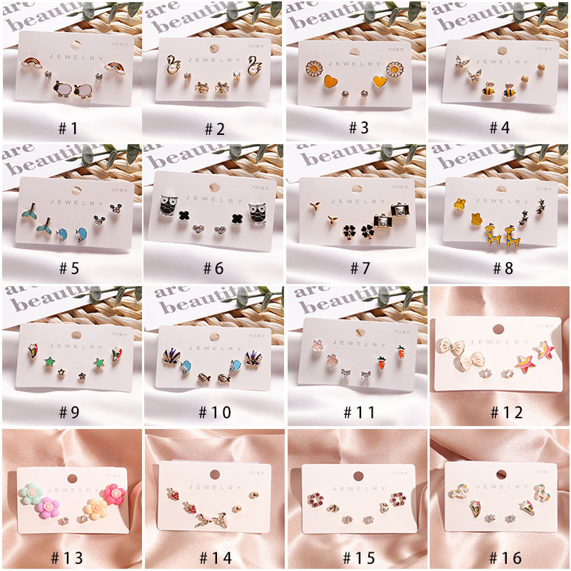 新款s925银针女套装耳钉 韩国东大门简约组合一周个性可爱耳饰详情4