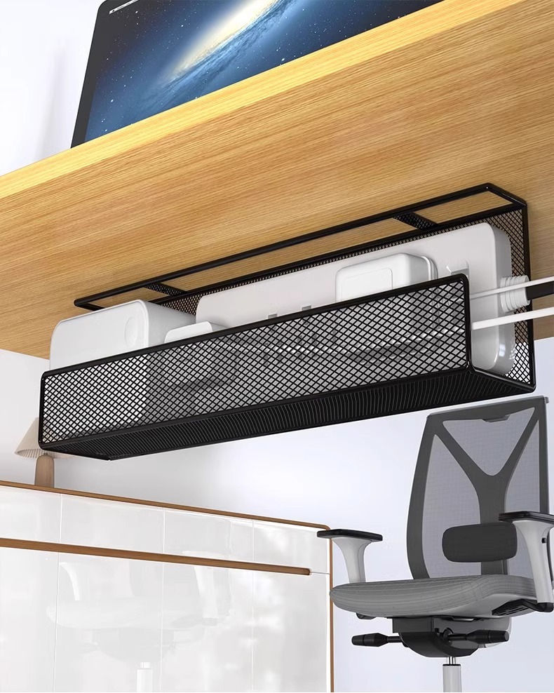 桌下理线架插排电线收纳盒固定神器电脑桌底束线理线槽免打孔神器详情2