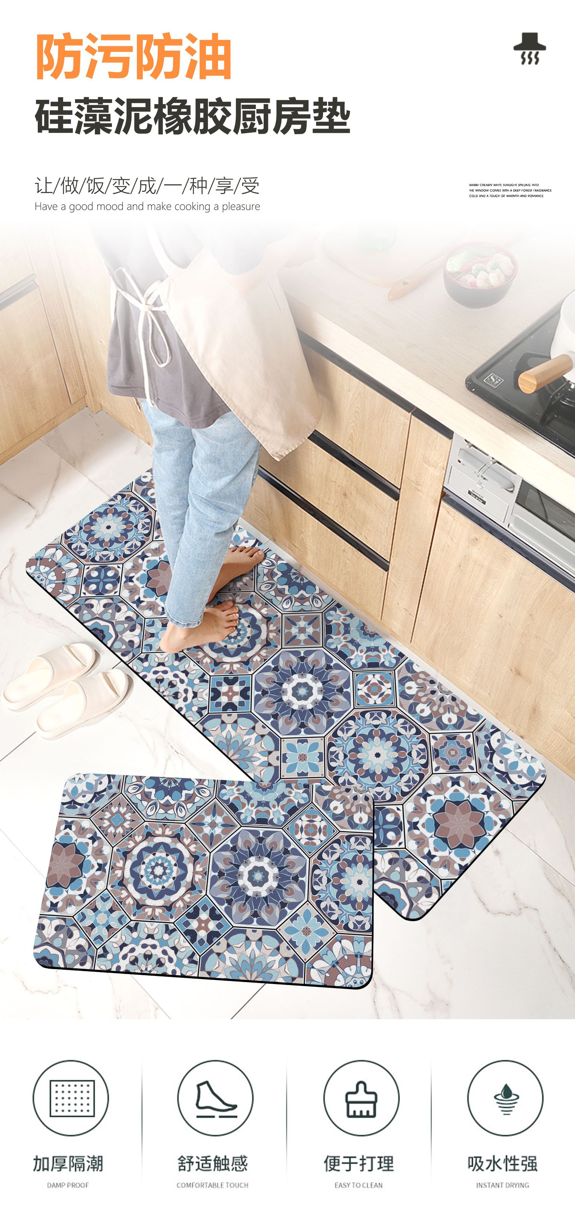 Cross-border new products: Bohemian kitchen carpet floor MATS, diatom mud floor MATS, bathroom water-absorbing anti-slip MATS, and entrance floor MATS pic 1