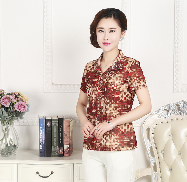 Taiwan gauze Mom summer short-sleeved shirts, large-sized mesh gauze T-shirts for middle-aged and elderly moms, one-piece consignment pic 8