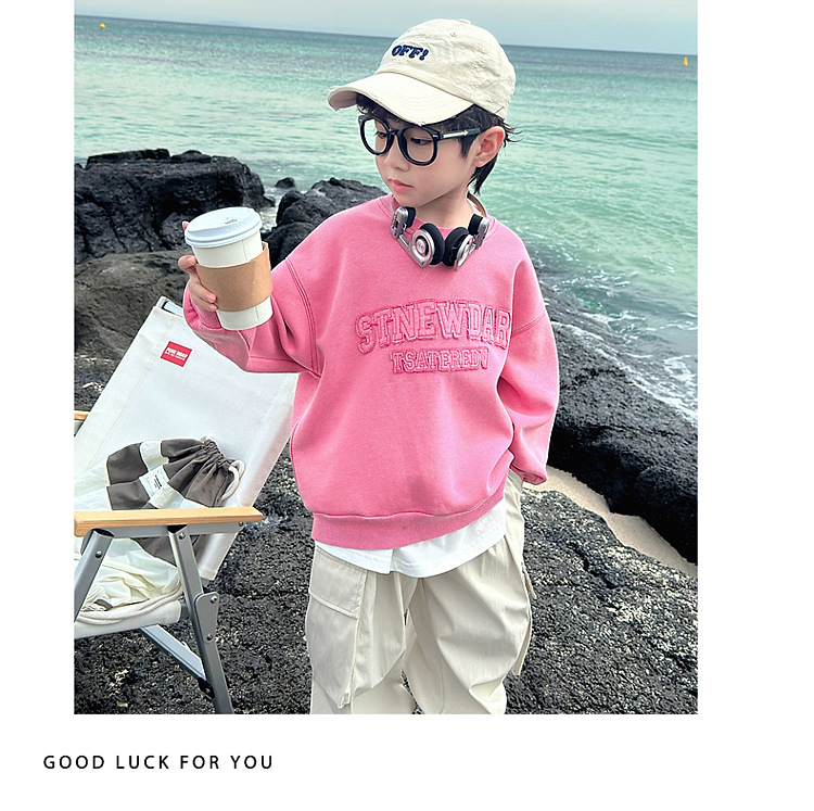 男童卫衣秋装2024新款儿童春秋款粉色长袖上衣男孩秋季宽松帅气潮详情15