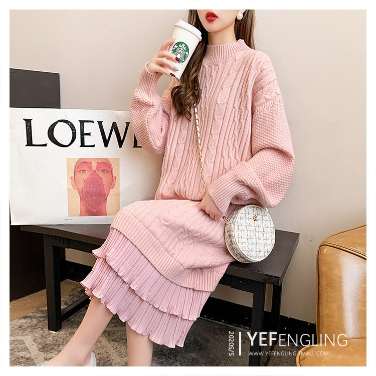 Knee-length woolen dress for women, with a loose and laid-back style of patchwork and twisted patterns, is a new thick knitted dress for autumn and winter 2020 pic 7