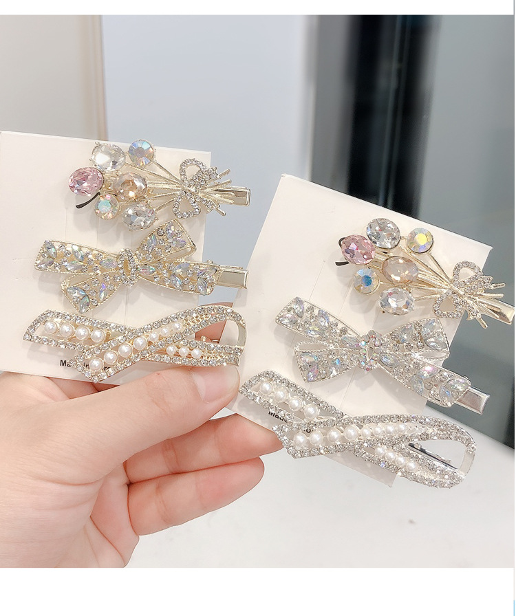 A simple Korean version with a bow, crystal full diamond edge and full free shipping alloy pearl water diamond duckbill clip pic 10