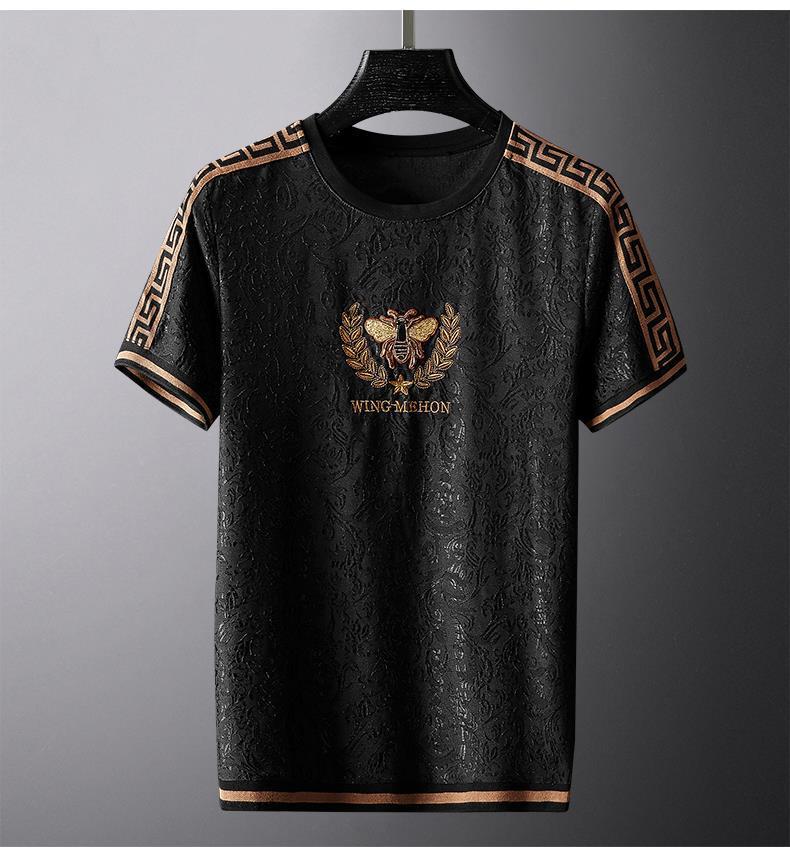 Ligera moda de lujo pequeña abeja cordón bordado con jacquard mercerizado hombre manga corta camiseta hombre verano tallas grandes media manga t pic 12