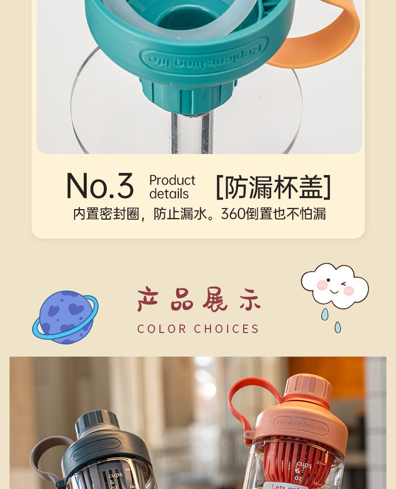 图一良品简约便携耐高温大号塑料水杯男女手提大容量吸管塑料杯商用饮料杯550ML650ML详情8