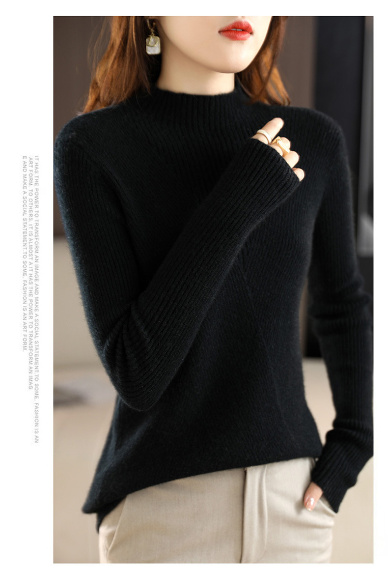Autumn and winter stand-up collar wool core-spun yarn sweater for women, semi-high collar solid color slim fit, paired with a base layer for women 2022 new style pic 49