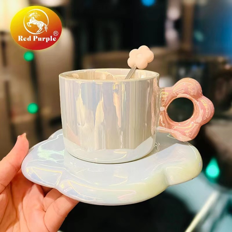 Red Purple陶瓷咖啡杯碟陶瓷1杯1碟1勺色釉花朵杯碟详情3
