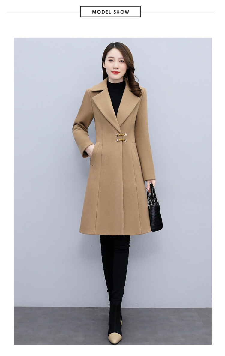 High-end woolen overcoat for women, mid-length, 2021 new autumn and winter Korean style, fashionable and elegant, fitted suit collar jacket pic 10