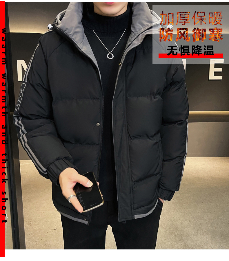 棉衣男士现货爆款直播2024冬季新款连帽三条杠面包服宽松棉服外套详情2